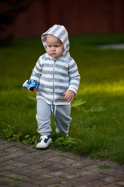 Little Running Boy Outdoors — Stock Photo, Image