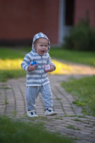 Little Running Boy Outdoors — Stock Photo, Image