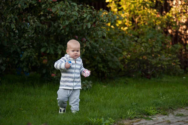 Little Running Boy Outdoors — 스톡 사진
