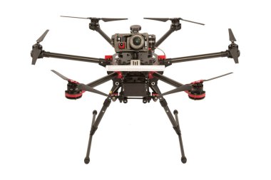 Atina, Yunanistan, 30 Mart 2015: İle DJI indeks işlem S900 robot uçuş takılı bir sony ile A7 Edition dijital kamera Atina, Yunanistan. Gözetleme için insansız uçak ile DJI indeks işlem sanayi üretir