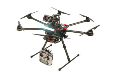 Atina, Yunanistan, 30 Mart 2015: İle DJI indeks işlem S900 robot uçuş takılı bir sony ile A7 Edition dijital kamera Atina, Yunanistan. Gözetleme için insansız uçak ile DJI indeks işlem sanayi üretir