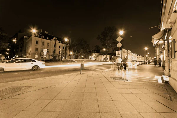 Noční Městská Krajina Dlouhým Působením Světel Aut — Stock fotografie