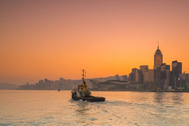 Panorama sabah görünümü Victoria Harbor, Hong Kong