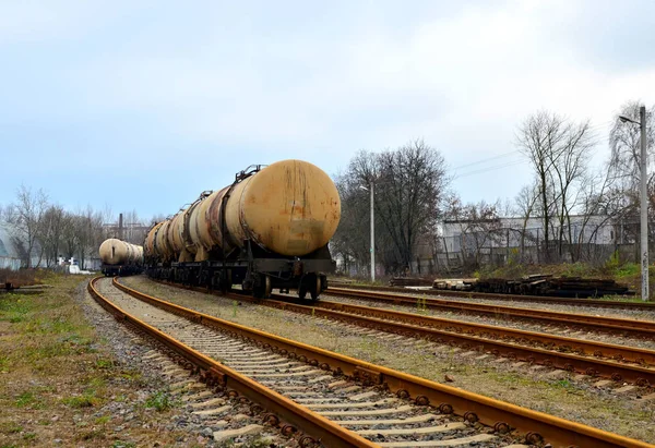 Railway tanks, transportation of oil, gasoline, oil or gas by rail. Logistics of transportation of goods by train by rail