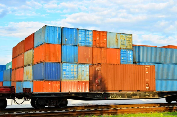 Cargo dock terminal with sea containers. logistic warehouse port of shipping container for the subsequent sorting, loading and sending them on freight railway cars or trucks to the client - Image