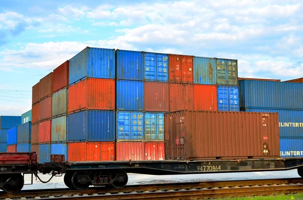 Cargo dock terminal with sea containers. logistic warehouse port of shipping container for the subsequent sorting, loading and sending them on freight railway cars or trucks to the client - Image
