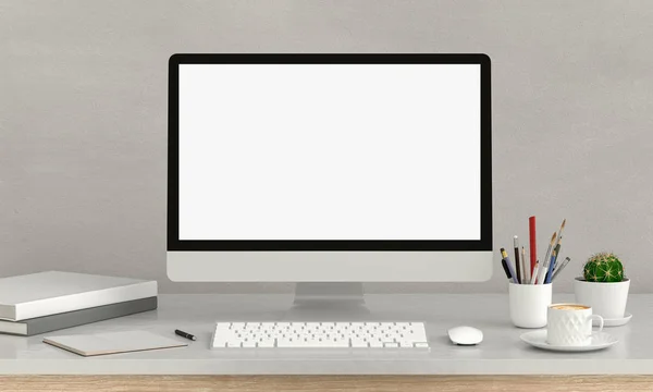 Computer Display Voor Mockup Tafel Rendering — Stockfoto