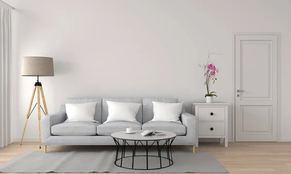Graues Sofa Und Lampe Weißen Wohnzimmer Rendering — Stockfoto