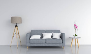 gri kanepe ve lamba beyaz oturma odasında, 3d render