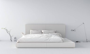 beyaz yatak odası iç, 3d render