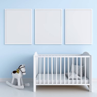 Mockup, 3d render için üç boş fotoğraf çerçevesi