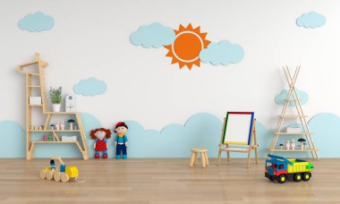 Çocuk odası iç mockup, 3d render için