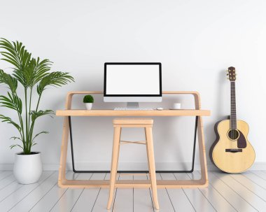 Bilgisayar göster mockup beyaz oda, 3B oluşturma tablo için