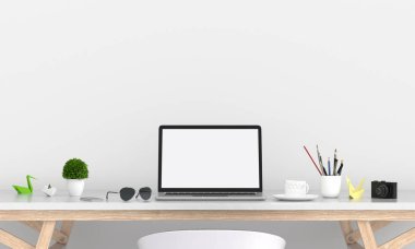 Bilgisayar göster mockup beyaz oda, 3B oluşturma tablo için 