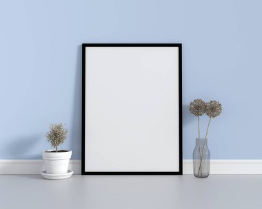 Mockup yerdeki, 3d render için boş fotoğraf çerçevesi