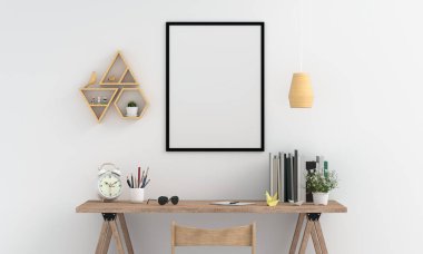 Mockup duvar, 3d render için boş fotoğraf çerçevesi