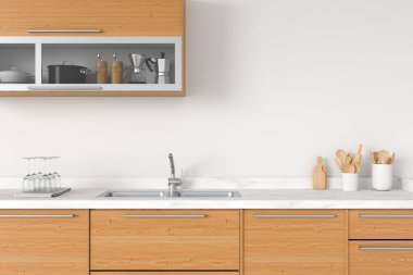 Modern beyaz Mutfak Tezgah lavabo, 3d render ile