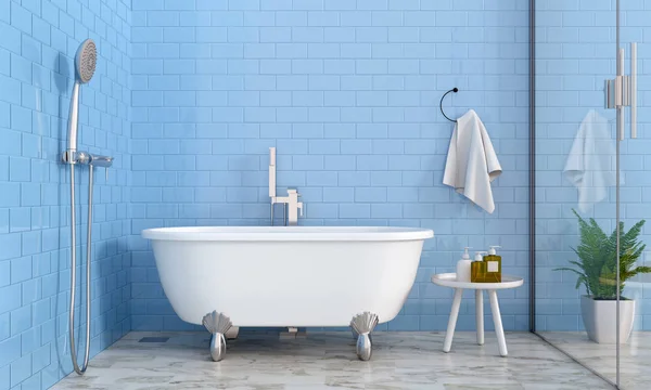 青いバスルーム インテリア レンダリング — ストック写真