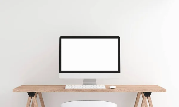 Computer Display Mockup Table White Room Rendering — Stock Photo, Image