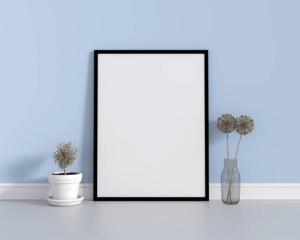 Blank photo frame for mockup on the floor, 3D rendering