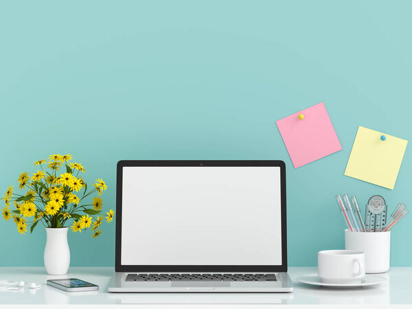 Laptop Beeldscherm Voor Mockup Tafel Rendering — Stockfoto