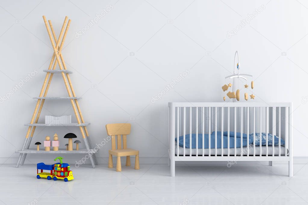 white child room interior for mockup, 3D rendering 