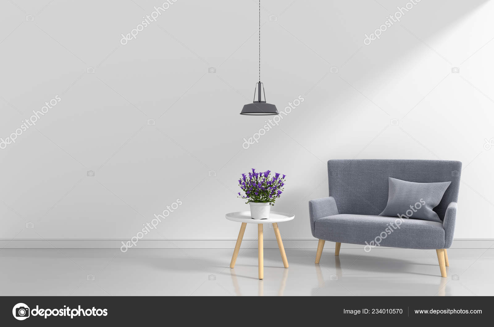 Gray Sofa White Room Blank Space Mockup Rendering Stock