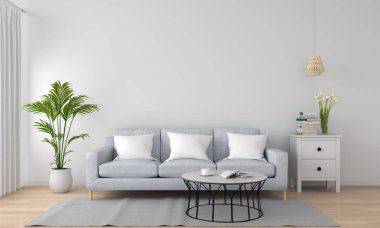 gri kanepe ve lamba beyaz oturma odasında, 3d render