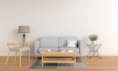 mockup, 3d render için oturma odasında gri kanepe 