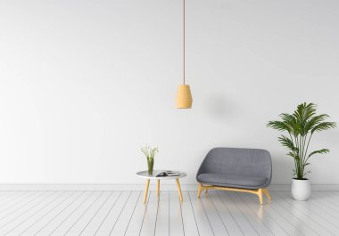 Beyaz Oda ve mockup, 3d render için boş alan gri kanepe