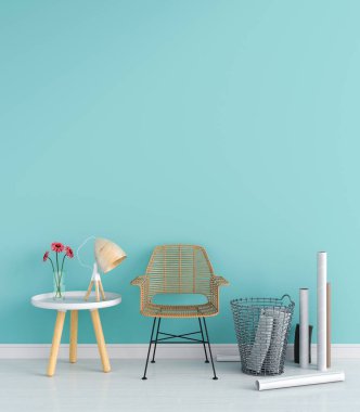 Mockup, 3d render için oturma odasında sandalye