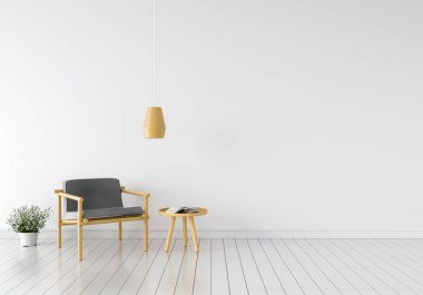 Beyaz Oda ve mockup, 3d render için boş alan gri tekli