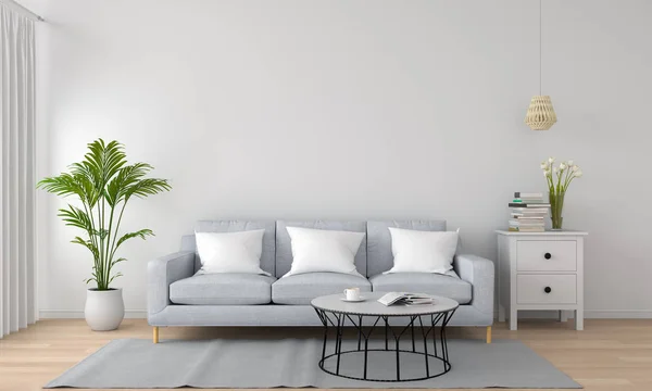 Graues Sofa Und Lampe Weißen Wohnzimmer Rendering — Stockfoto