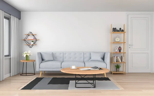 Graues Sofa Und Kopfkissen Weißen Wohnzimmer Rendering — Stockfoto