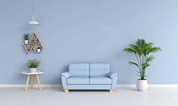 Niebieska Sofa Salonie Renderowania — Zdjęcie stockowe