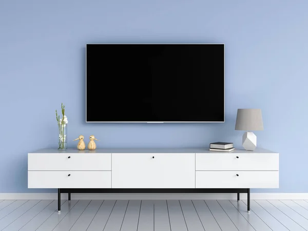 Widescreen Und Sideboard Wohnzimmer Rendering — Stockfoto