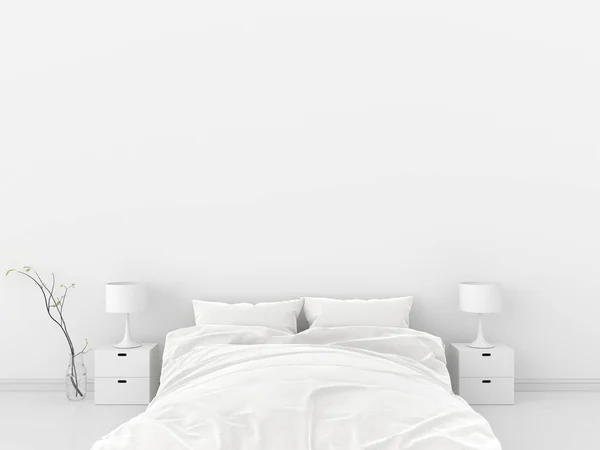 Interior Del Dormitorio Blanco Para Maqueta Representación —  Fotos de Stock