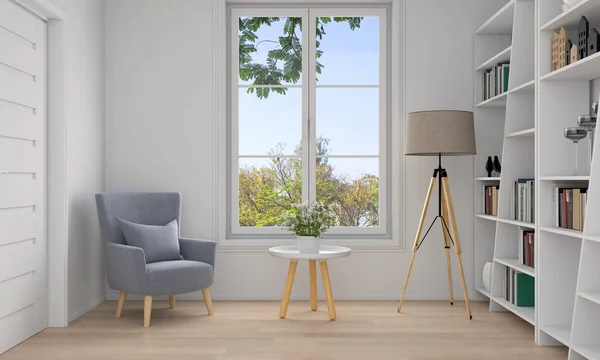 Sofa Und Lampe Weißem Wohnzimmerinterieur Rendering — Stockfoto