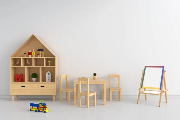 Holztisch Und Stühle Weißen Kinderzimmer Für Attrappen Rendering — Stockfoto