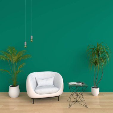 Yeşil salon, 3d render kanepe