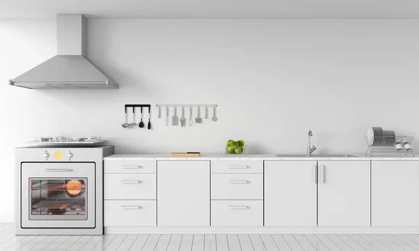 Comptoir Cuisine Moderne Blanc Avec Cuisinière Gaz Évier Pour Maquette — Photo