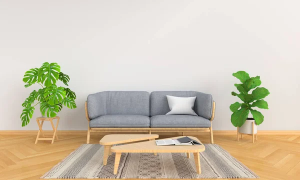 Graues Sofa Und Grüne Pflanze Weißen Wohnzimmer Rendering — Stockfoto