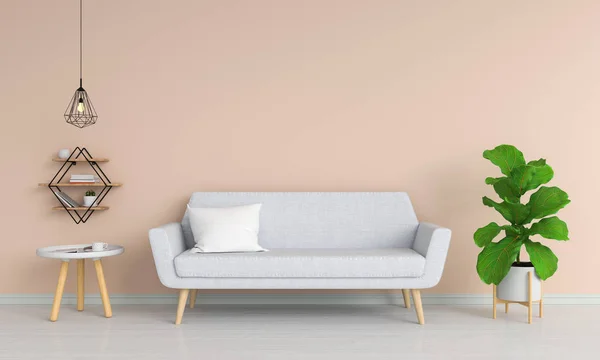 Graues Sofa Und Grüne Pflanze Braunen Wohnzimmer Rendering — Stockfoto