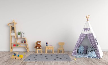 Çocuklarda Teepee mockup, 3d render için iç oda