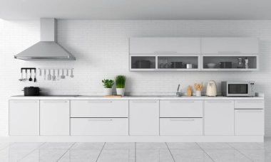 Modern mutfak tezgah ve elektrik indüksiyon mockup, 3d render için soba