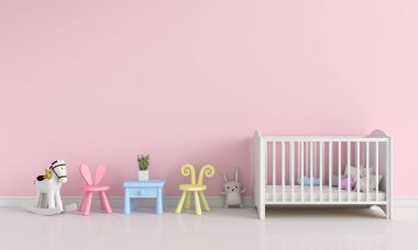 Pembe çocuk mockup, 3d render için iç Oda