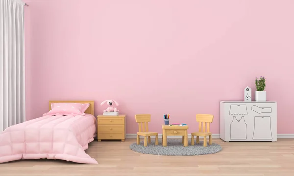 Pink children room interior for mockup, 3D rendering