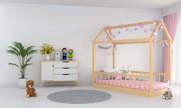 Weiße Kinder Schlafzimmer Innenausstattung Rendering — Stockfoto
