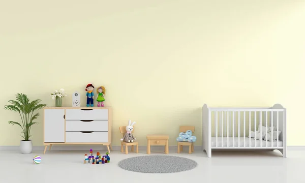 Κίτρινο Παιδικό Υπνοδωμάτιο Εσωτερικό Για Μαμέ Απόδοση — Φωτογραφία Αρχείου