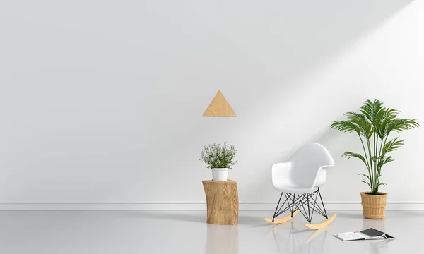 Wood chair and table in white room, 3D rendering